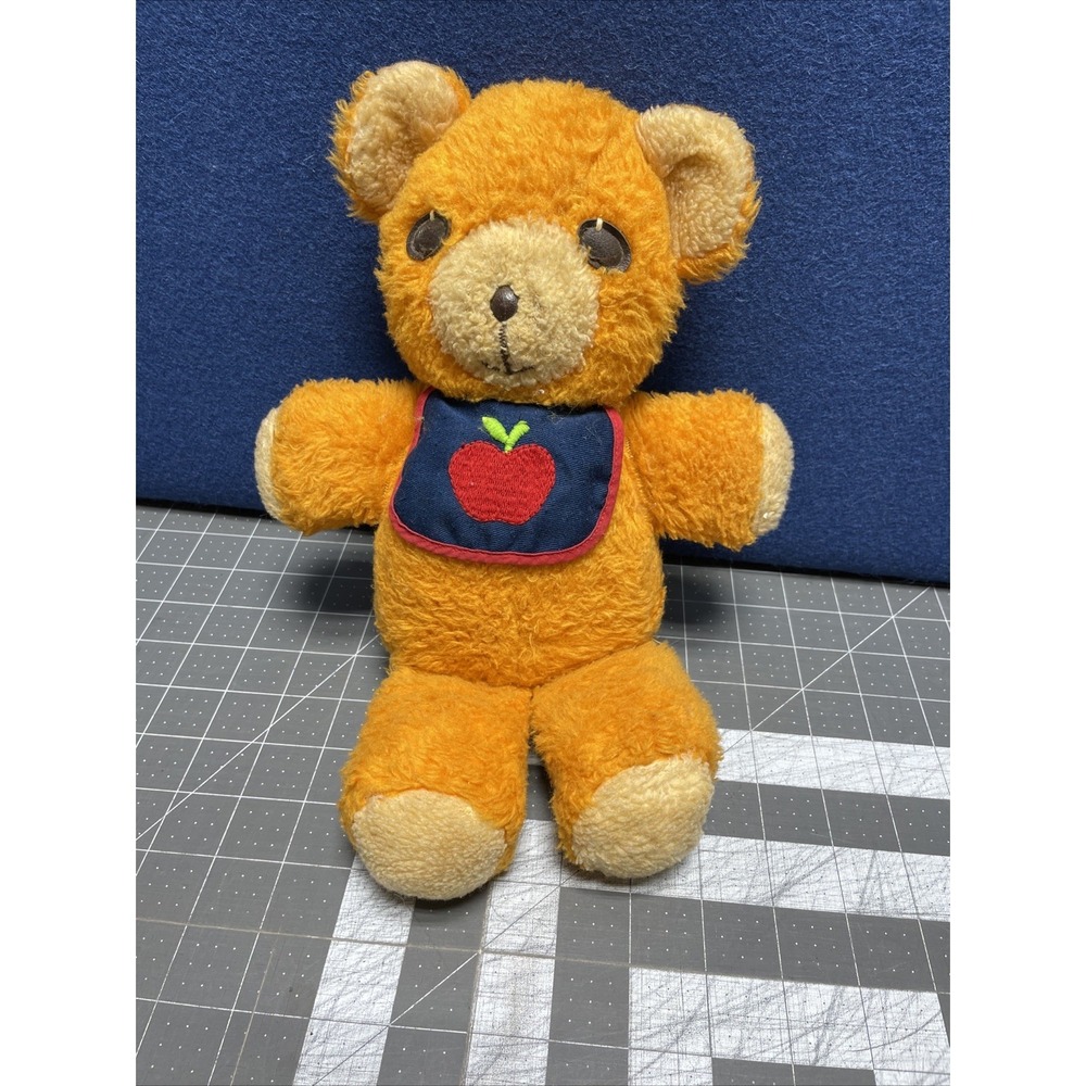 Fisher Price Freddy Teddy Bear Apple Bib 1975 Orange Tan Stuffed Animal 418